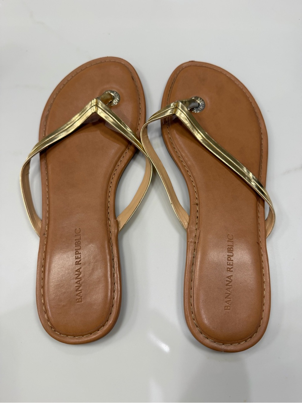 Banana Republic Metallic Gold Strap Tan Leather Sandals